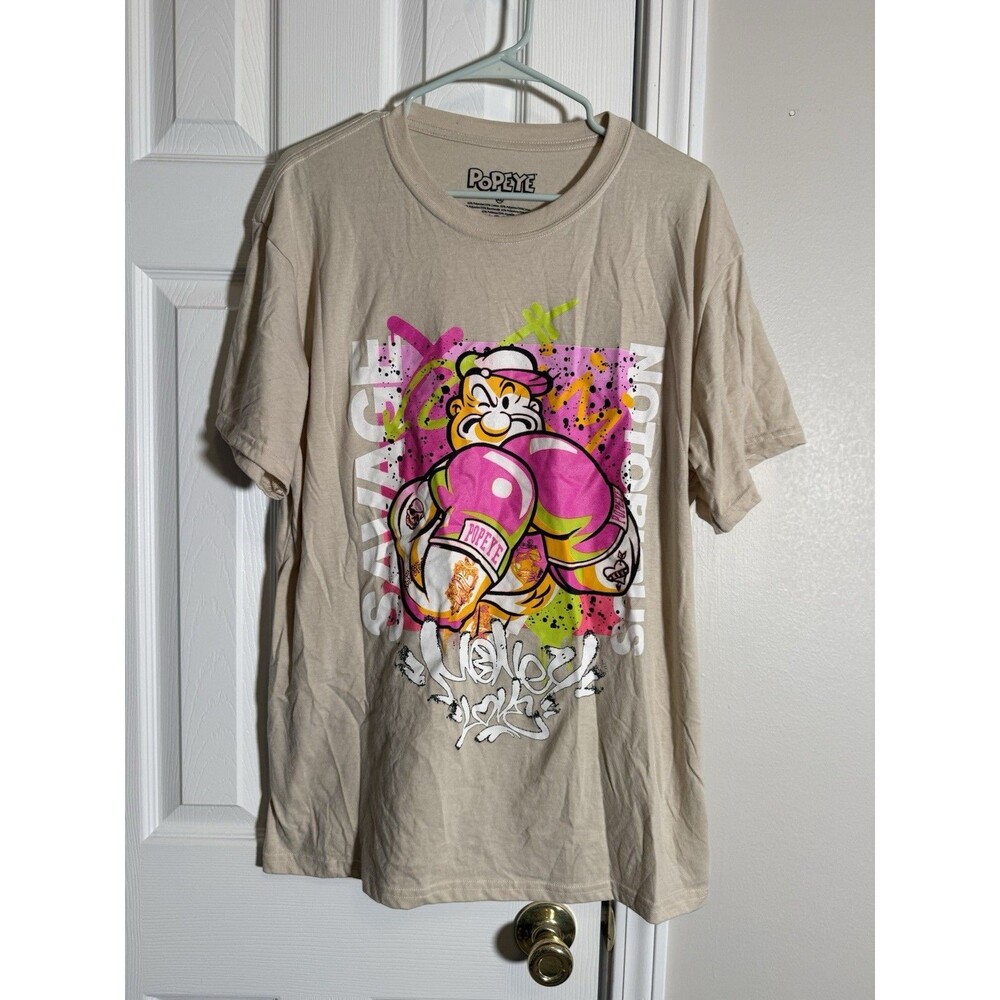 Popeye Graphic T Shirt Men’s XL Tan Beige Boxing Gloves Streetwear Tee